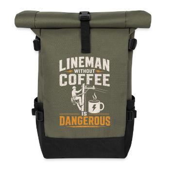 Ein Lineman Ohne Kaffee Ist Gefährlich - Rolltop Rucksack - Olive/Schwarz - Vorne