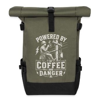 Stromleitungsmonteur Durch Kaffee Und Gefahr - Rolltop Rucksack - Olive/Schwarz - Vorne
