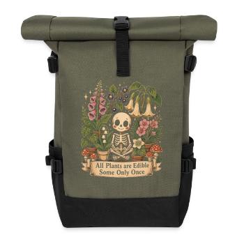 Alle Pflanzen Sind Essbar, Einige Nur Einmal - Rolltop Rucksack - Olive/Schwarz - Vorne