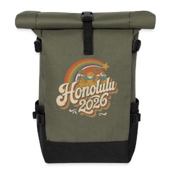 Honolulu 2026 Retro Tropen - Rolltop Rucksack - Olive/Schwarz - Vorne