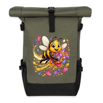 bee honey beekeeper honeycomb flowers meadow insect - Roll Top Backpack - olive/black - Front