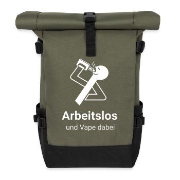 Arbeitslos und Vape dabei - Rolltop Rucksack - Olive/Schwarz - Vorne