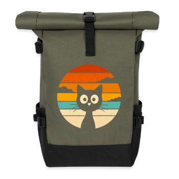 Chat Noir Rétro Sunset - Roll Top Backpack - olive/black - Front