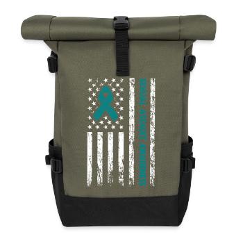 Teal Ribbon Sexual Assault Awareness American flag - Roll Top Backpack - olive/black - Front