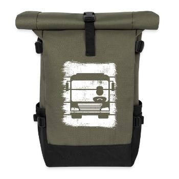Retro Busfahrer - Rolltop Rucksack - Olive/Schwarz - Vorne