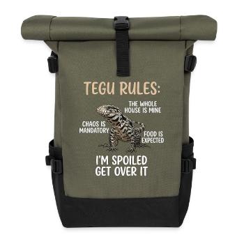 Tegu Regeln Verwöhntes Reptil - Rolltop Rucksack - Olive/Schwarz - Vorne