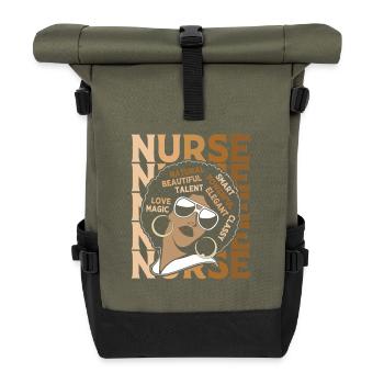 Emergency Nurse Afro - Roll Top Backpack - olive/black - Front
