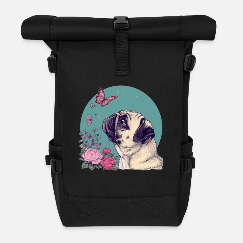 Mops und Schmetterling - Rolltop Rucksack - Schwarz