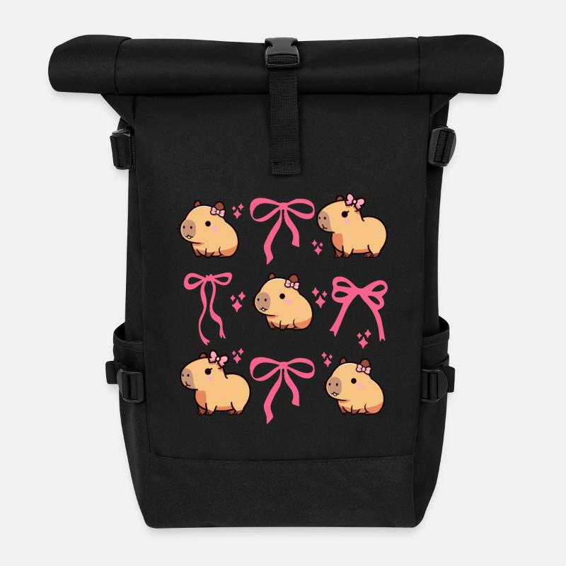 Süßes Capybara Rosa Schleife Capybara - Rolltop Rucksack - Schwarz