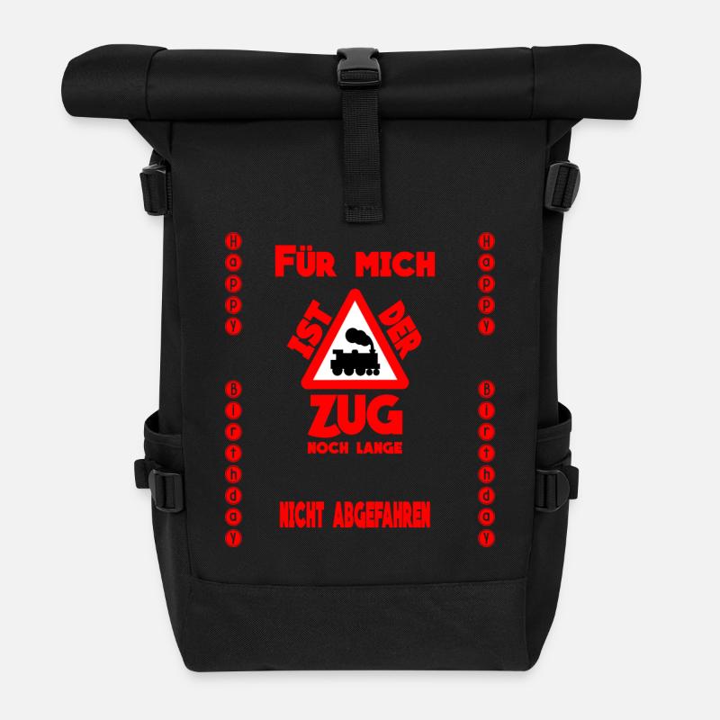 "Zug - Geburtstag" by Claudia-Moda - Rolltop Rucksack - Schwarz