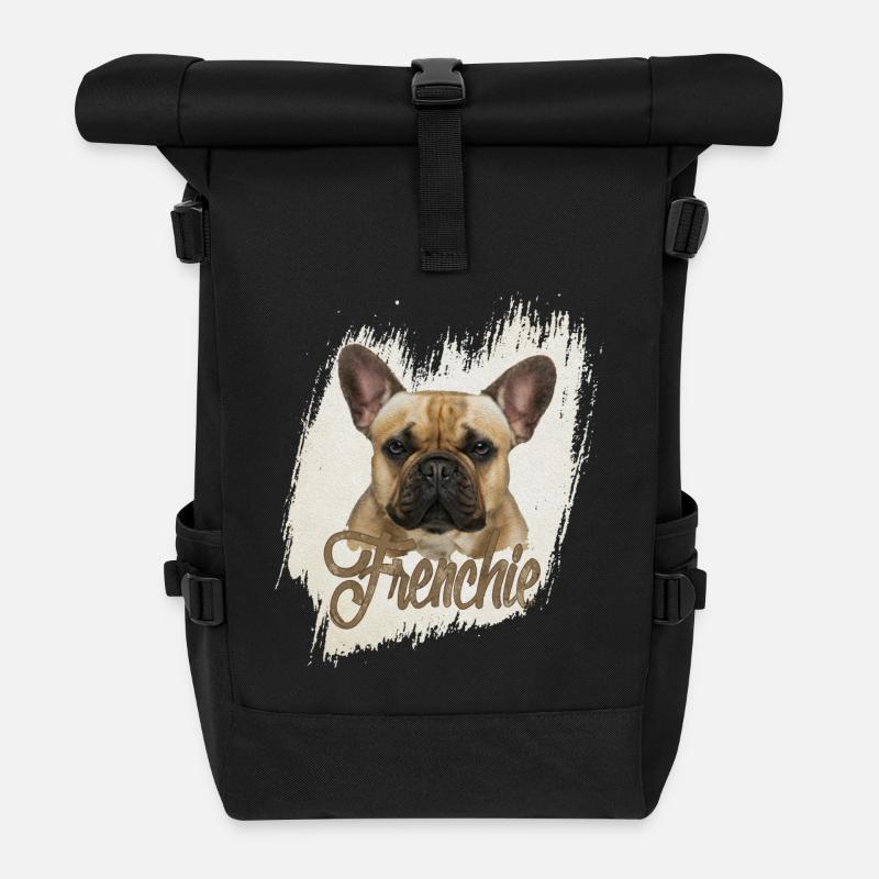 French Bulldog -Frenchie - Roll Top Backpack - black