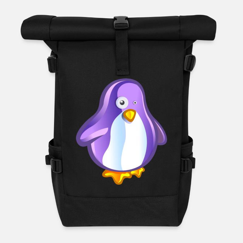 lila Pinguin - Rolltop Rucksack - Schwarz