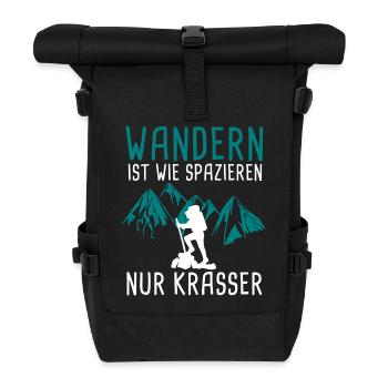 Wandern ist wie spazieren - Rolltop Rucksack - Schwarz - Vorne
