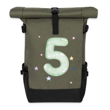 5th Anniversary Watercolor Star - Roll Top Backpack - olive/black - Front