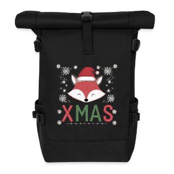 Niedlicher Fuchs mit Weihnachtsmütze Foxy Xmas - Rolltop Rucksack - Schwarz - Vorne