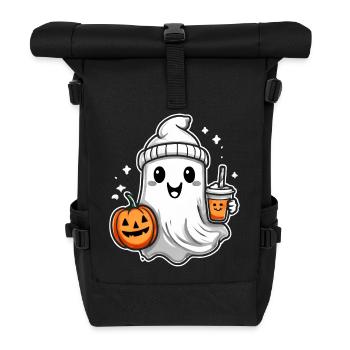 Cute Ghost: Cute Ghost Friend with Pumpkin - Roll Top Backpack - black - Front