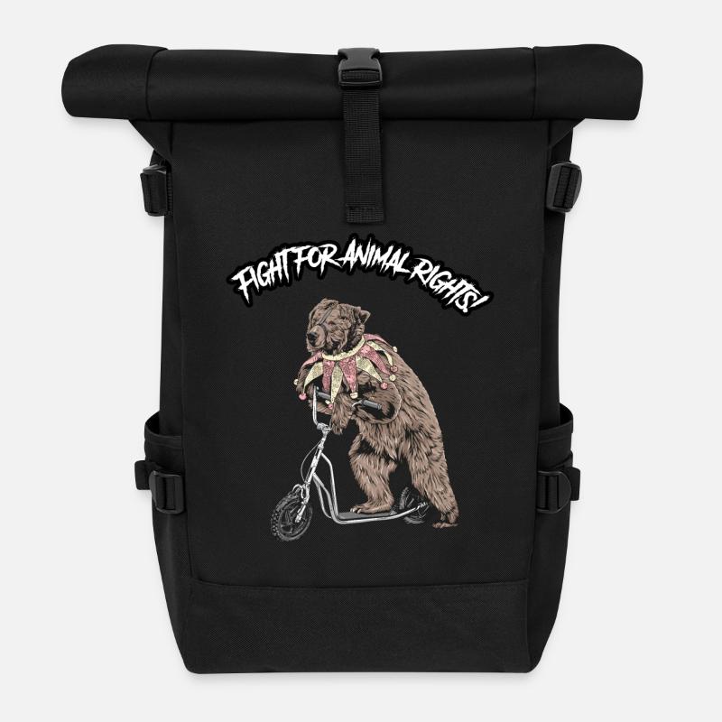 Animal Rights // Circus Bear - Roll Top Backpack - black