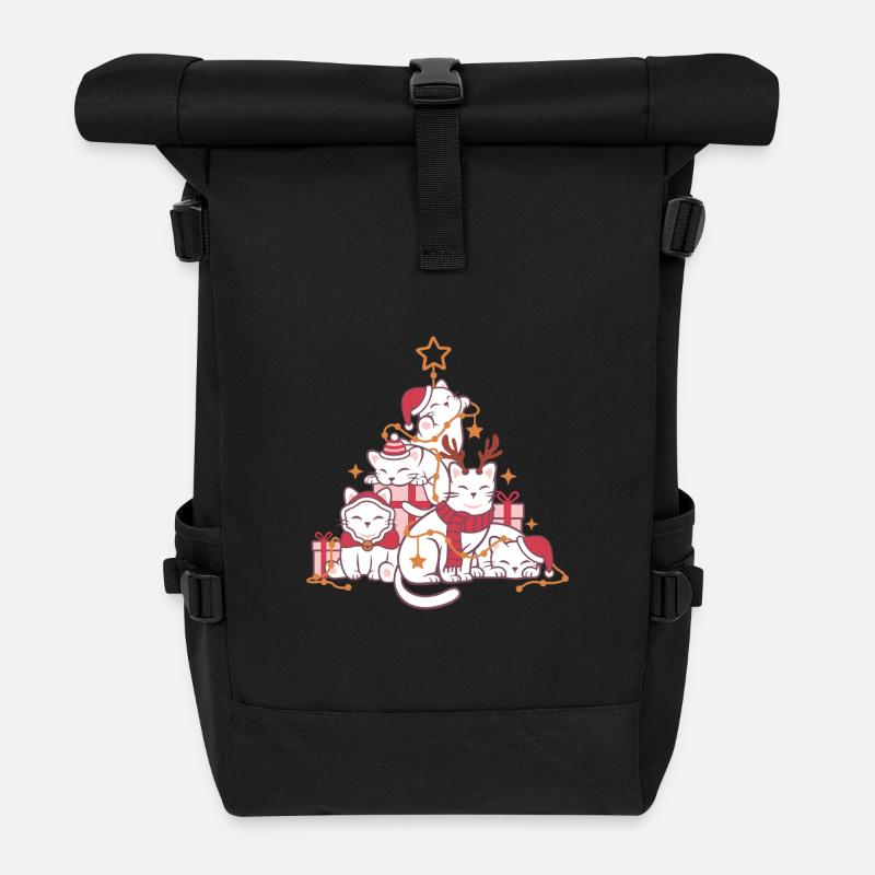 Katze Weihnachtsbaum atemberaubende Darstellung von Sternen - Rolltop Rucksack - Schwarz