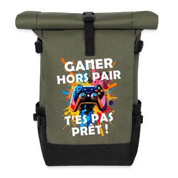 Gamer passionné de jeux vidéo console geek gaming - Sac à dos roll top - olive/noir - Devant