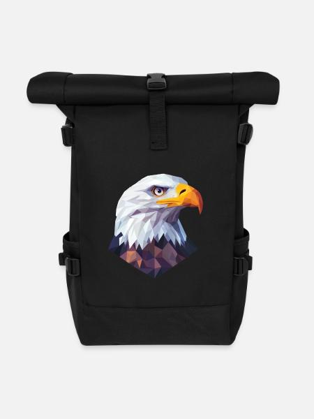 Adler Kopf Low Poly Logo Design - Rolltop Rucksack - Schwarz