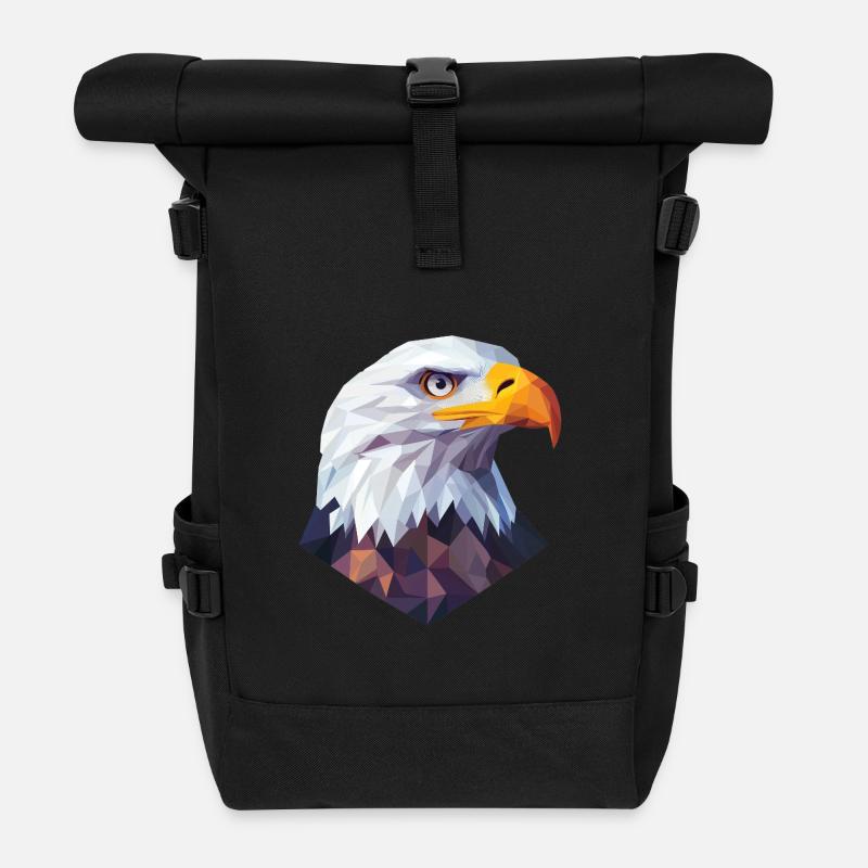 Adler Kopf Low Poly Logo Design - Rolltop Rucksack - Schwarz