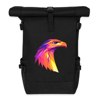 Eagle Head Low Poly Logo Design - Roll Top Backpack - black - Front