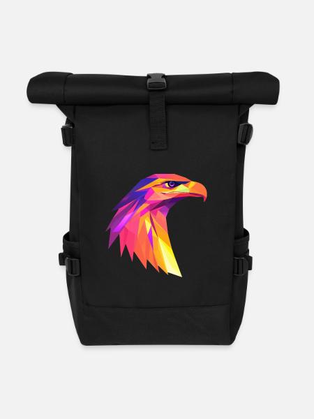 Eagle Head Low Poly Logo Design - Roll Top Backpack - black