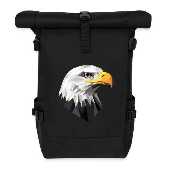 Eagle Head Low Poly Logo Design - Roll Top Backpack - black - Front