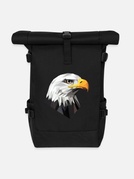 Eagle Head Low Poly Logo Design - Roll Top Backpack - black