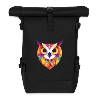Low Poly Owl – modern design for the smart - Roll Top Backpack - black - Front
