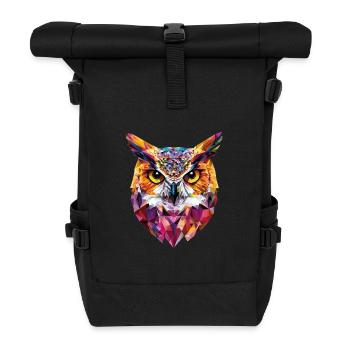 Low Poly Owl – modern design for the smart - Roll Top Backpack - black - Front