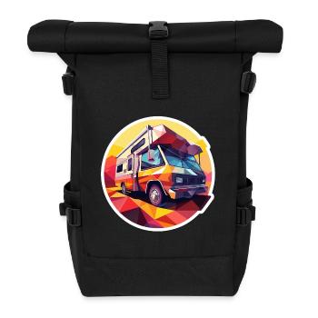 Retro Camping Design – Tente et camping-car low poly - Sac à dos roll top - noir - Devant