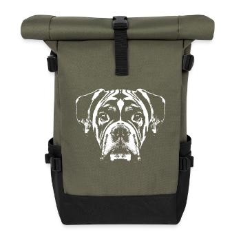 Boxer / head / dog / graphic / white - Roll Top Backpack - olive/black - Front