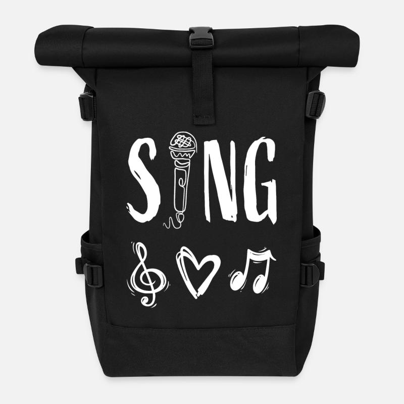 Music Singing Singer Female Singer Microphone - Roll Top Backpack - black