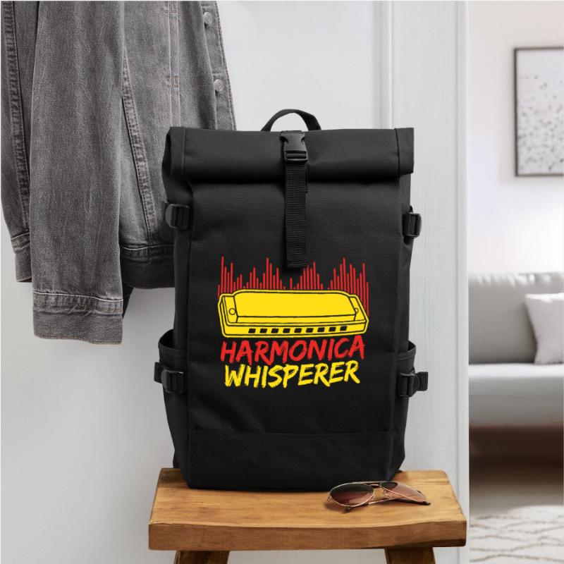 Funny Harmonica Player Whisperer Harmonica Roll Top Backpack