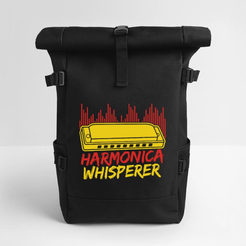 Funny Harmonica Player Whisperer Harmonica Roll Top Backpack