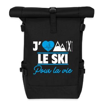j aime le ski pour la vie,Ski,Skieur - Sac à dos roll top - noir - Devant