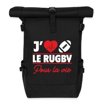 e rugby, c’est la vie,Cadeau Rugby,Rugbyman - Sac à dos roll top - noir - Devant