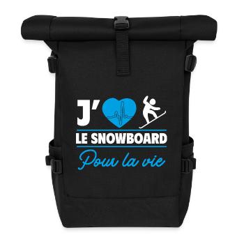 J’aime le snowboard,snowboarder,snowboardeur - Sac à dos roll top - noir - Devant