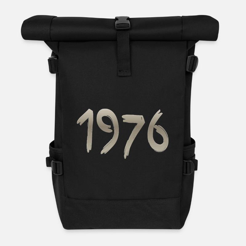 Year 1976 with a handmade stroke - Roll Top Backpack - black