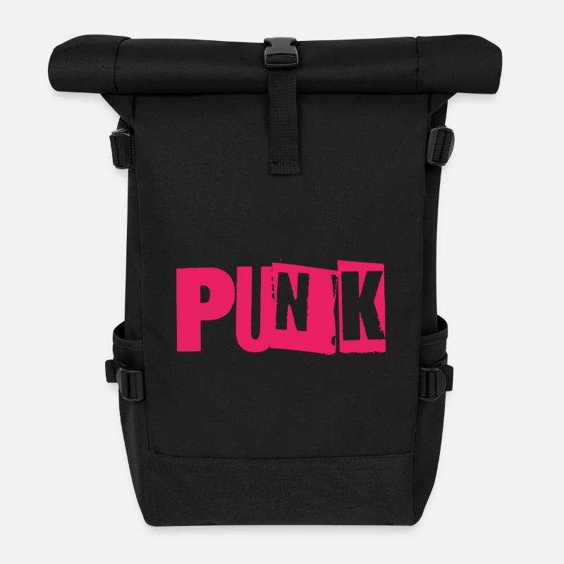 Punk Glitch Typo Neon - Roll Top Backpack - black