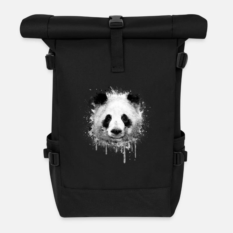 Cool Artistic Panda Portrait ( watercolor design) - Roll Top Backpack - black