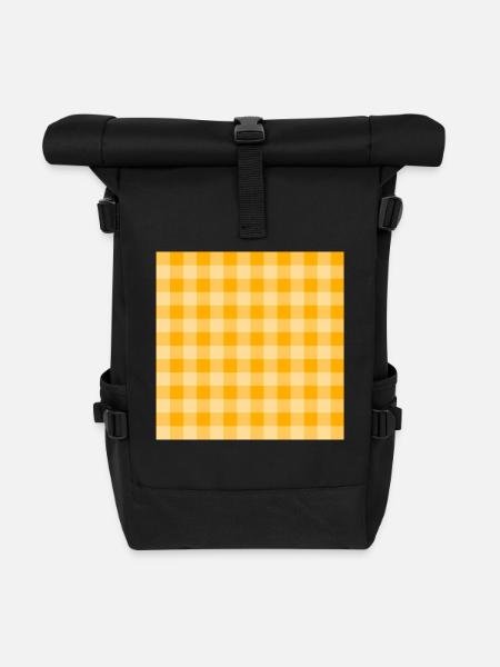 Retro 70's Buffalo Plaid Pattern in Yellow Groovy - Roll Top Backpack - black