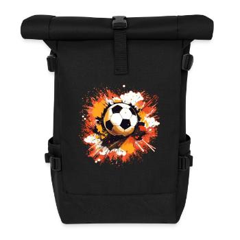 Fußball Ball - Rolltop Rucksack - Schwarz - Vorne