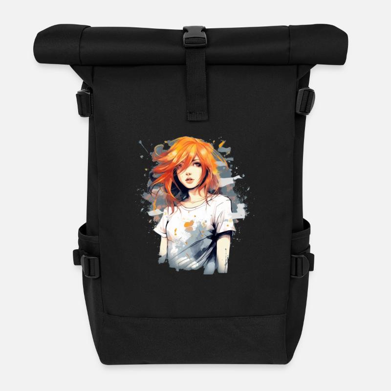 Anime Girl - Rolltop Rucksack - Schwarz