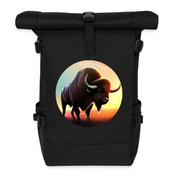 Cow, Ox, Bull, Bison at sunset - Nat - Roll Top Backpack - black - Front