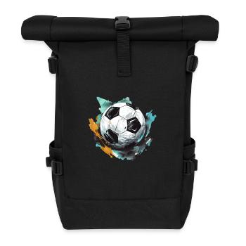 Fußball Ball - Rolltop Rucksack - Schwarz - Vorne