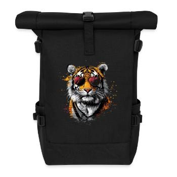 Tiger mit Sonnenbrille - Rolltop Rucksack - Schwarz - Vorne