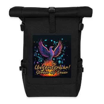 Phönix Unzerstörbar! Stärker als Feuer | Mutmacher - Rolltop Rucksack - Schwarz - Vorne