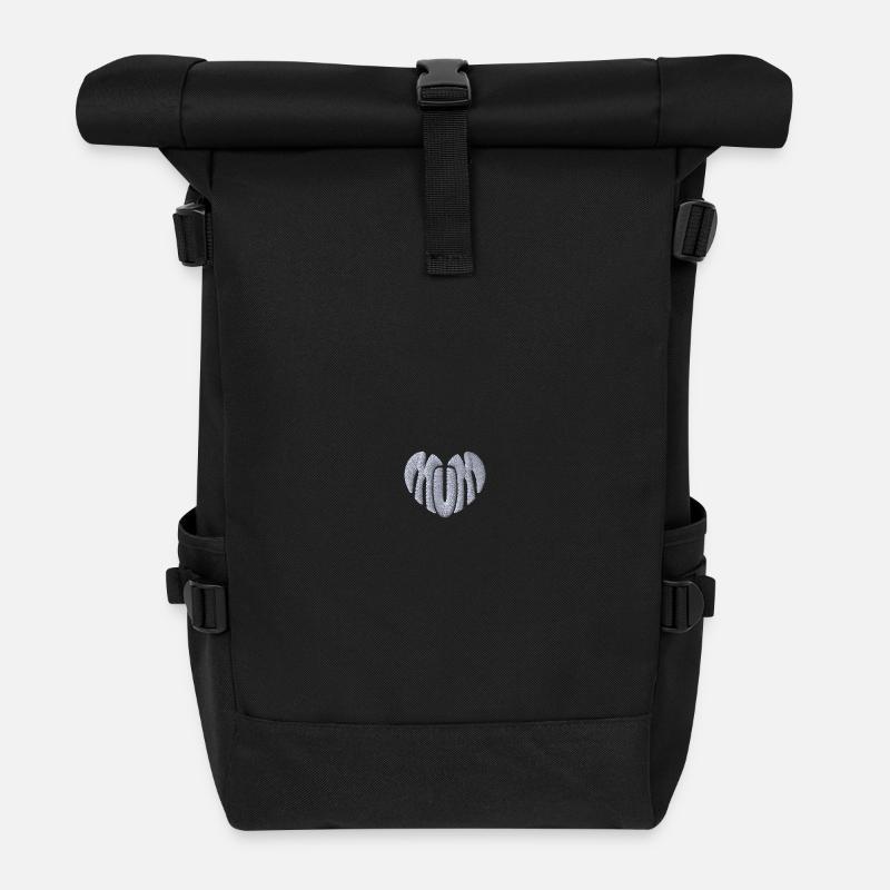 Mum Herzweiß bestickt - Rolltop Rucksack - Schwarz